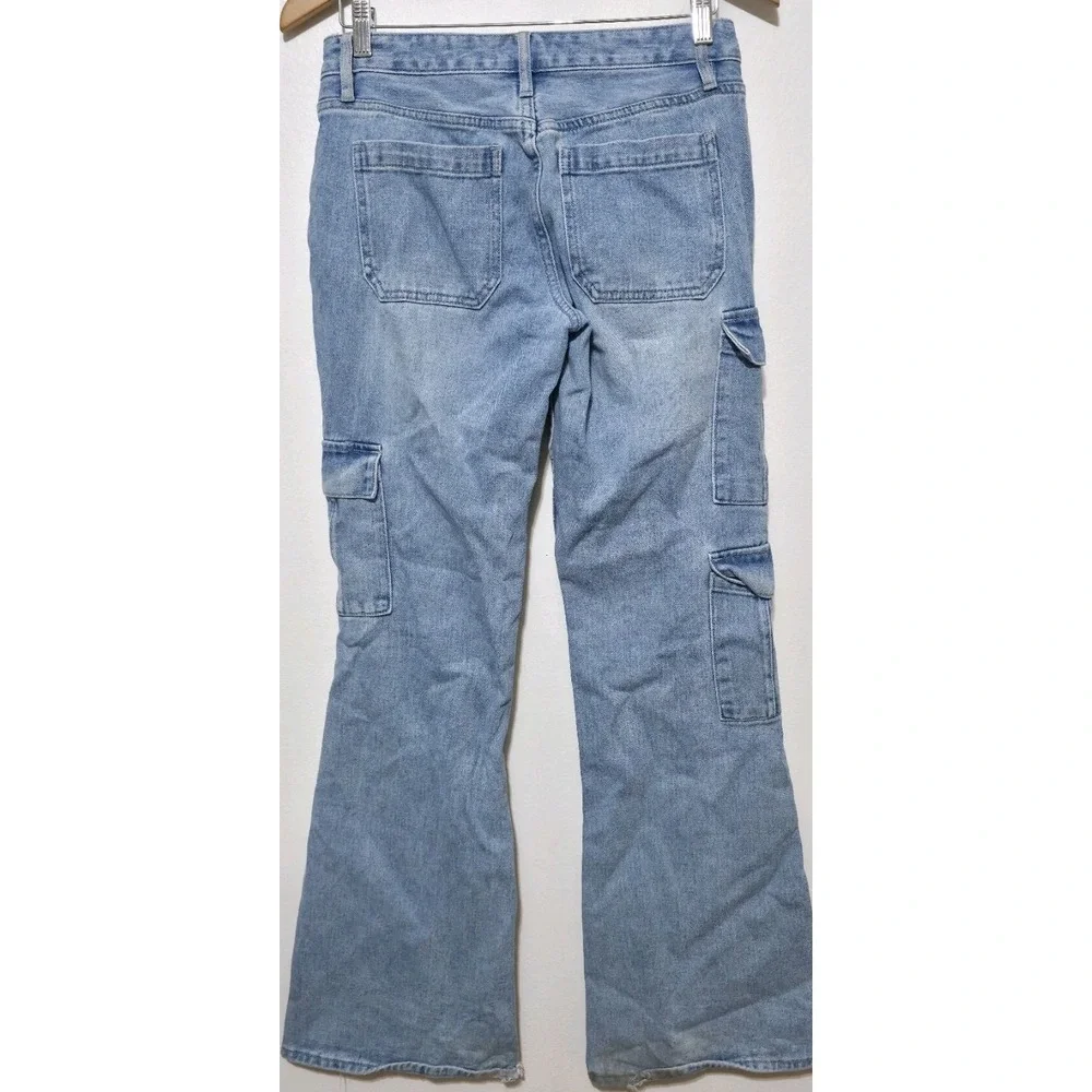 PacSun Light Wash Blue Low Rise Flare Jeans Sz 27x32 Y2K Cargo Baggy Grunge‎ EUC